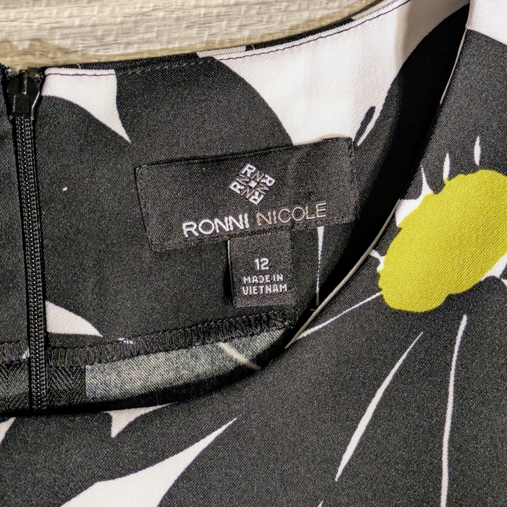 Ronnie Nicole Sunflower Shift Midi Dress Black White Green, Summer,‎ 🌞 Size 12 - Picture 9 of 12